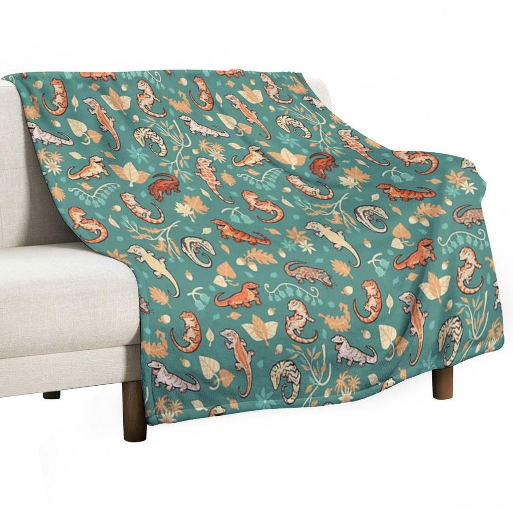 Autumn Geckos in Green Shrink-resistant Throw Blanket