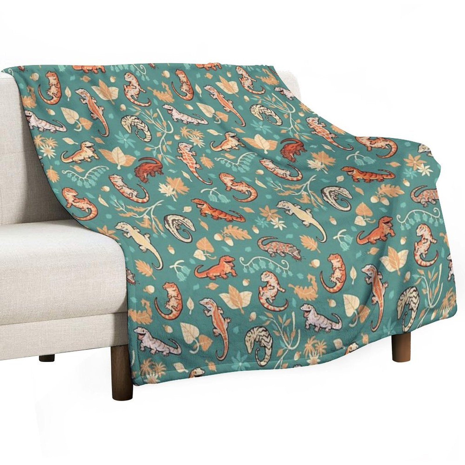 Autumn Geckos in Green Shrink-resistant Throw Blanket