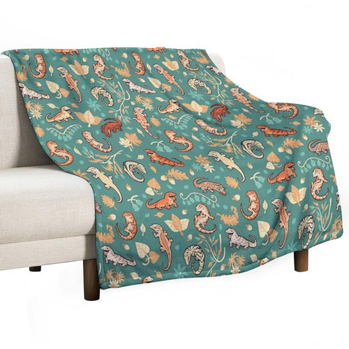 Autumn Geckos in Green Shrink-resistant Throw Blanket