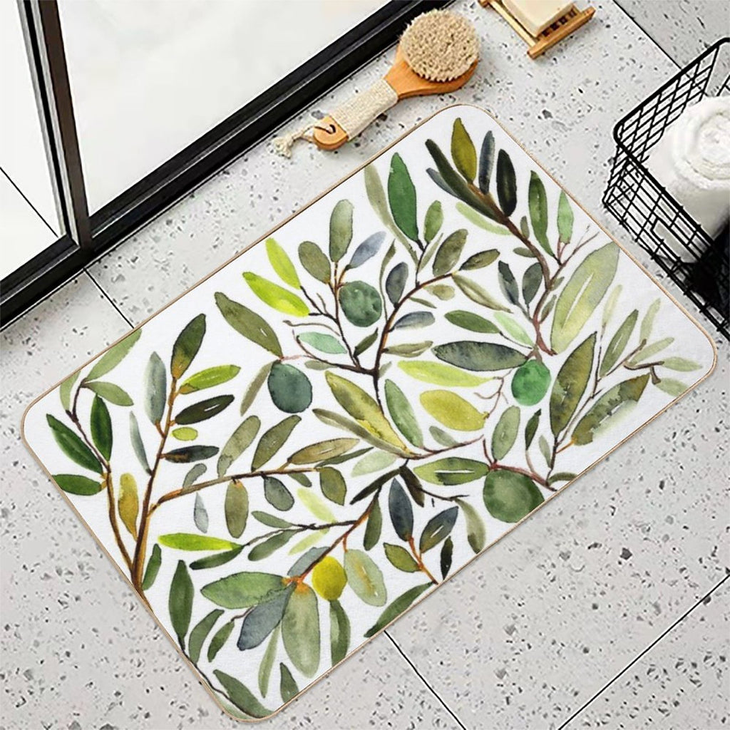 Olive Leaf Art Modern  Rapid-Drying Bath Mat
