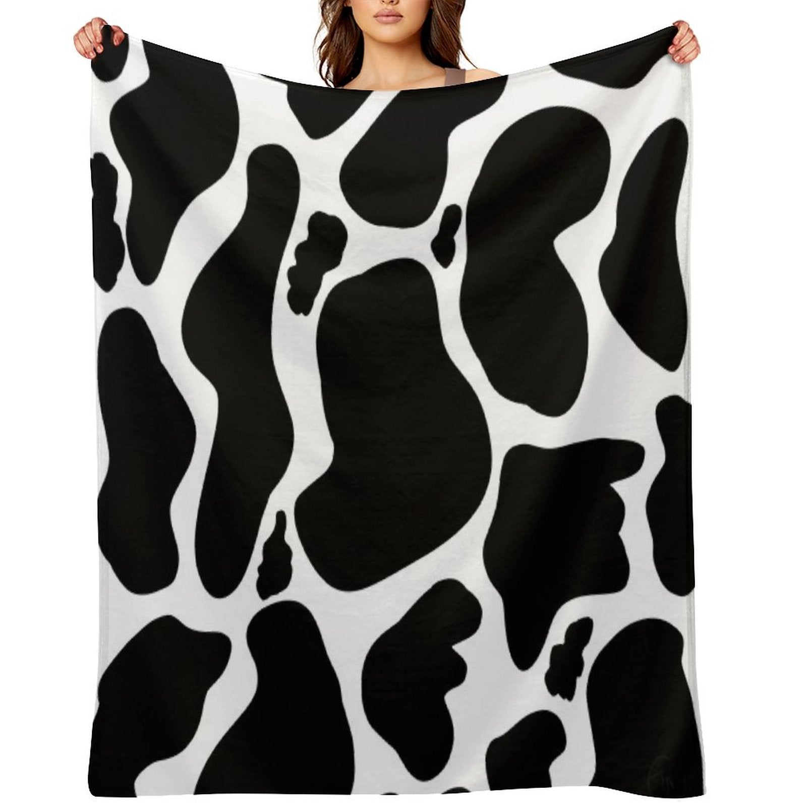 Black White Large Cow Spots Animal Pattern Premium Throw Blanket