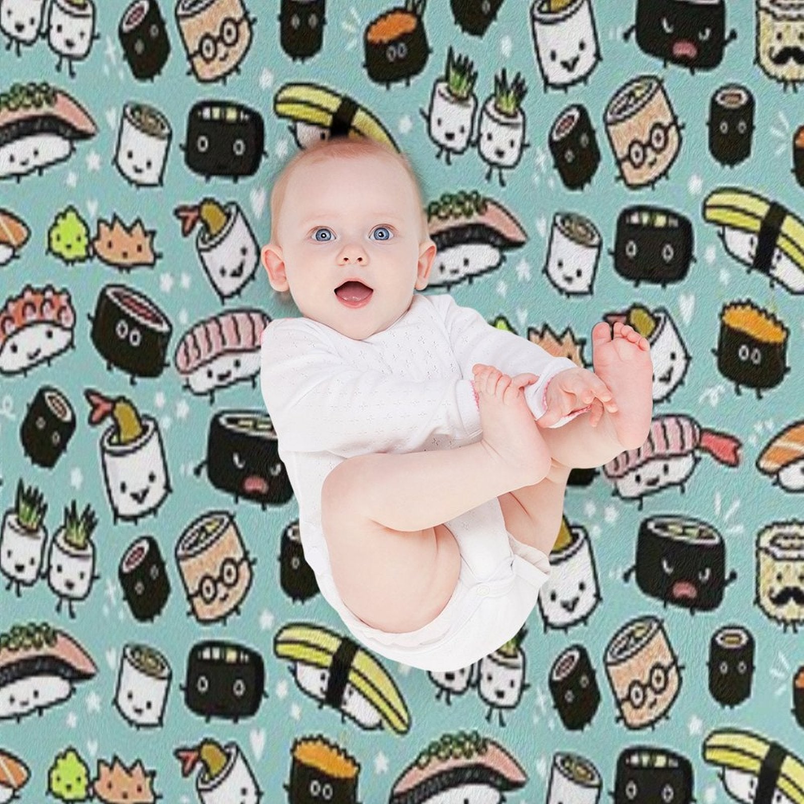 Cute Sushi Pattern  Kawaii Sushi Characters Eco-conscious Throw Blanket