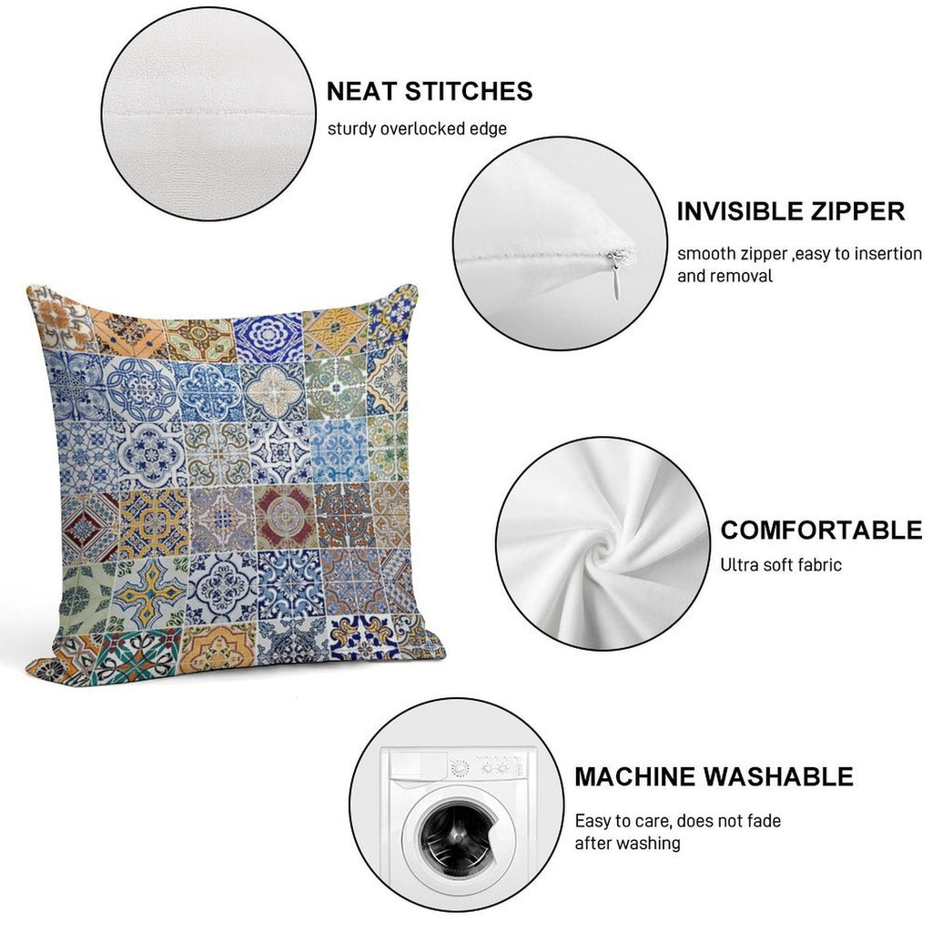 Set of 48 Ceramic Tiles Patterns Soft Hidden Zipper Throw Pillow