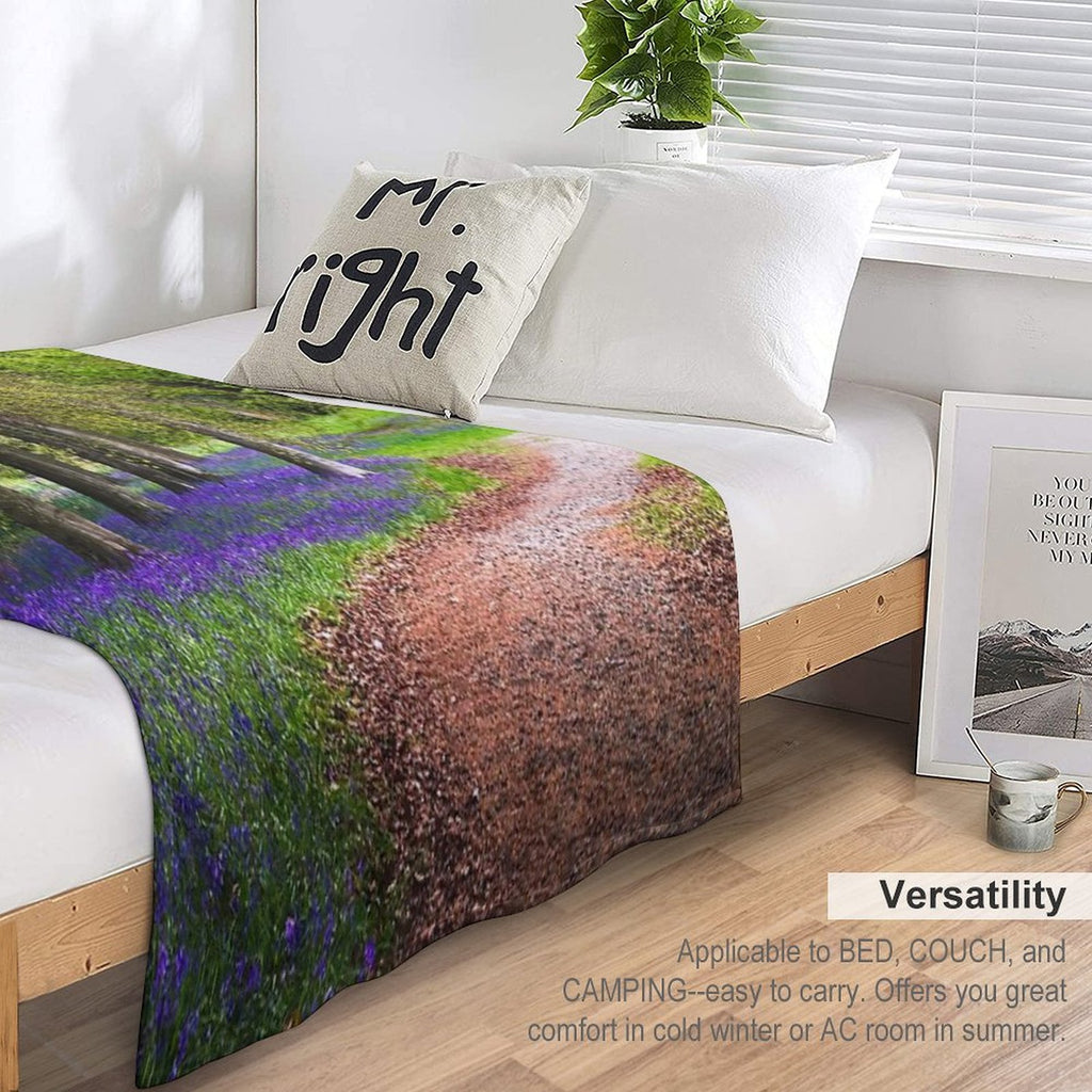Spring Bluebell Woodland Walk Premium Throw Blanket