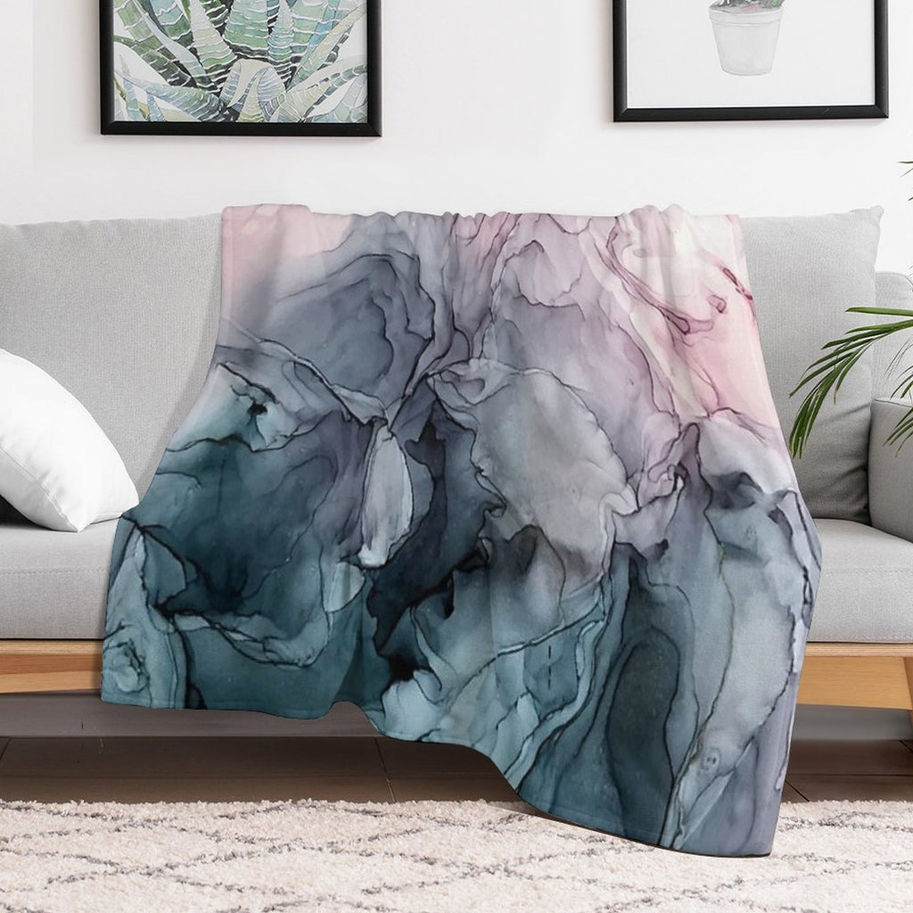Blush And Payne's Grey Flowing Abstract Painting Comfort Throw Blanket