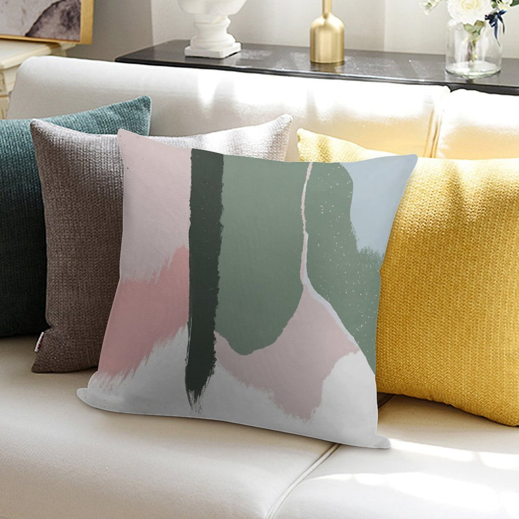 Abstract Art Paint Brush Strokes in Blush Pink & Sage Green Soft Easy Maintenance Throw Pillow