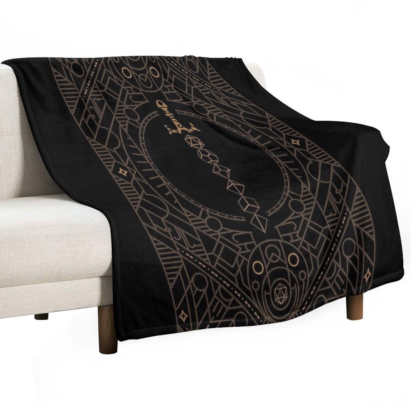 Polyhedral Dice Sword Vintage Minimalist Geometry Versatility Throw Blanket