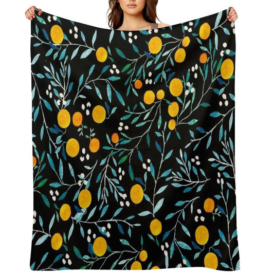 Oranges on Black Multi-functional Throw Blanket