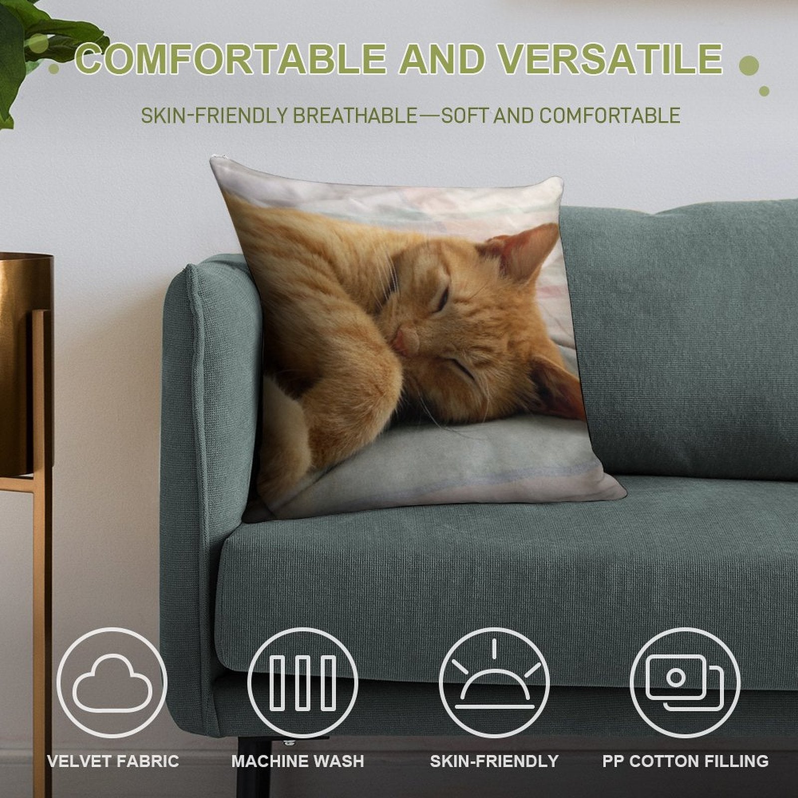 Ginger Cat Sleeping Soft Fade-Resistant Throw Pillow