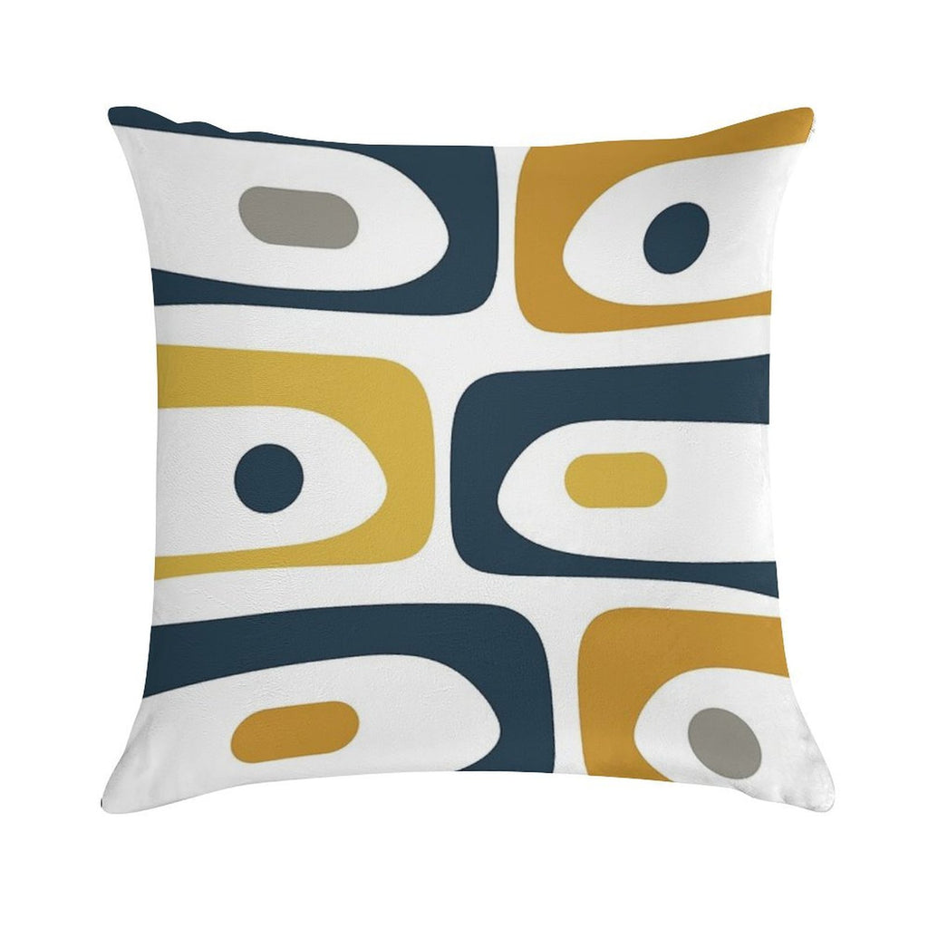 Mid Century Modern Piquet Abstract Minimalist Pattern in Navy Blue, Light And Dark Mustard, Grey, And White Soft Home Decor Throw Pillow