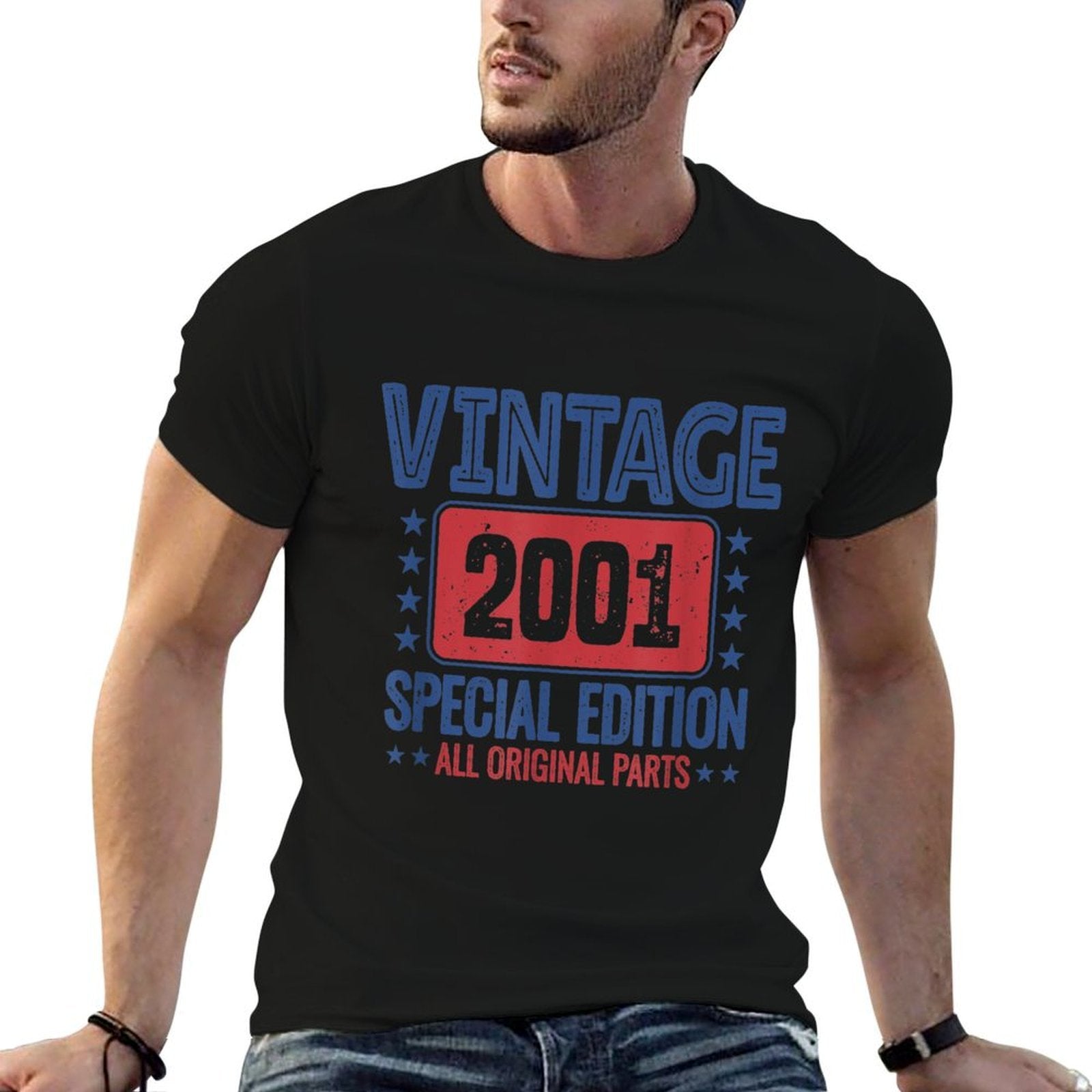 21st Birthday Vintage 2001 Born in 2001 21 Birthday  Ribbed Collar T-Shirt