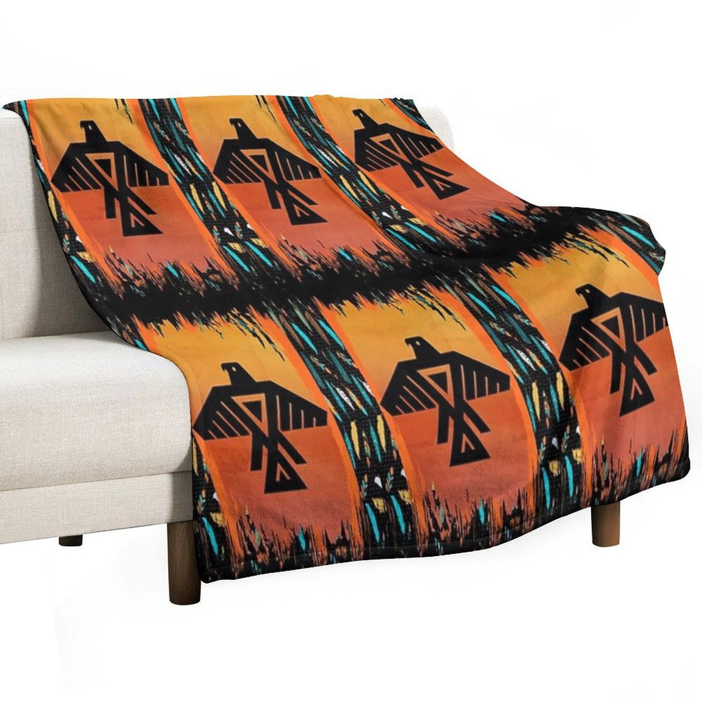 Eagle-Native American With Tribal Pattern Border Compact Throw Blanket