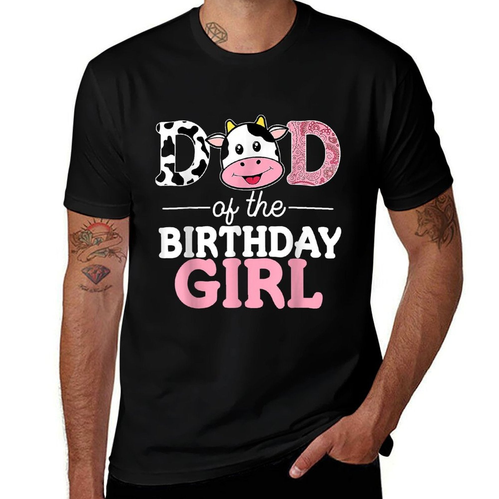 Dad of The Birthday Girl Farm Cow Daddy Papa 1st  Slim-fit Cut T-Shirt