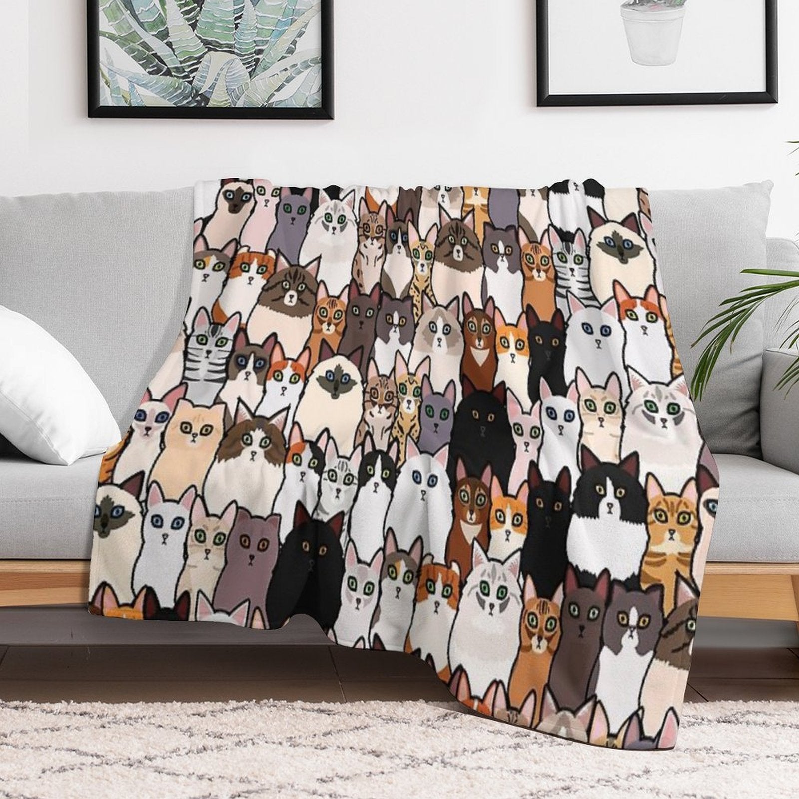 Cute So Many Cats Collage Sustainable Throw Blanket