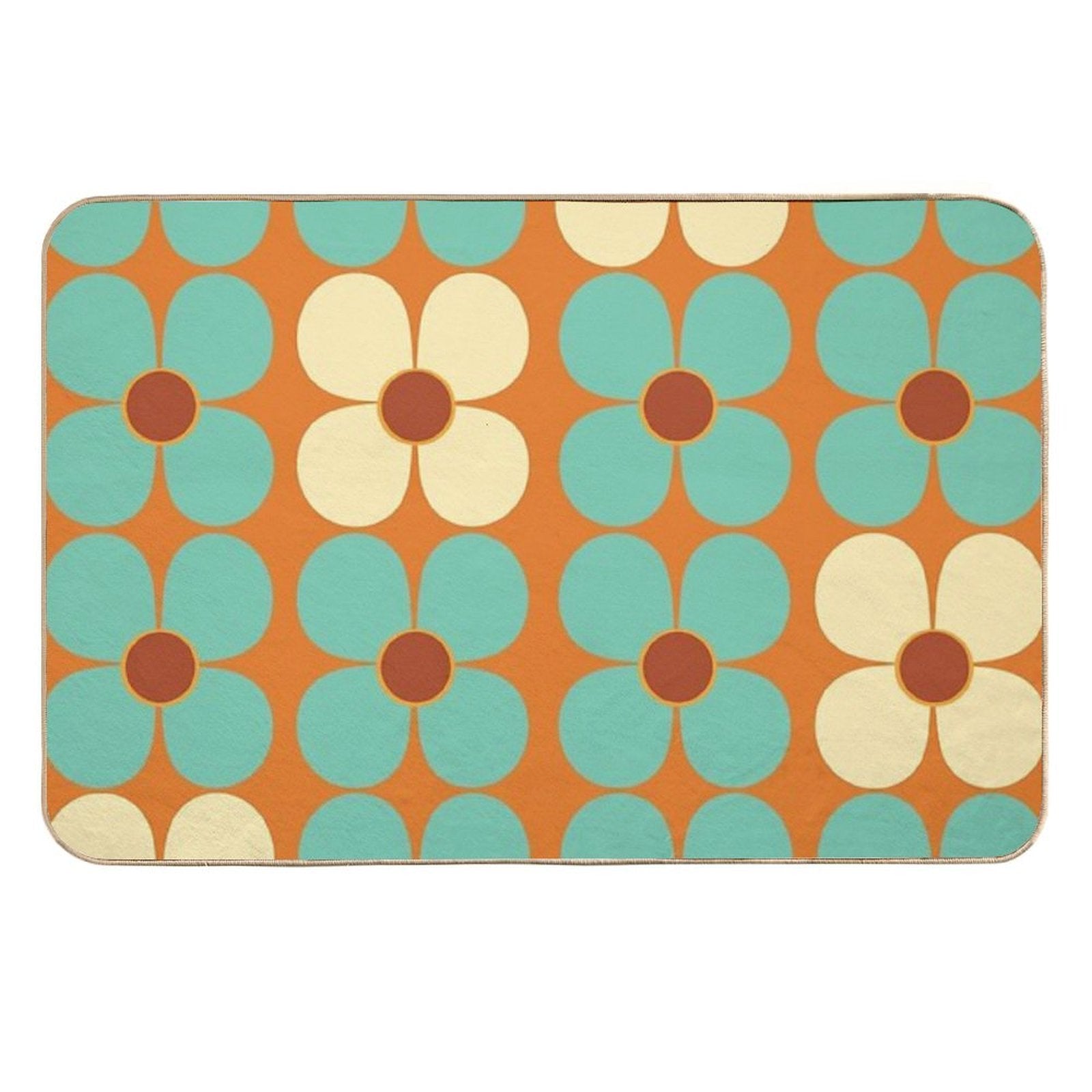 Retro Land Flower Power Blue And Cream  Anti-Trip Bath Mat