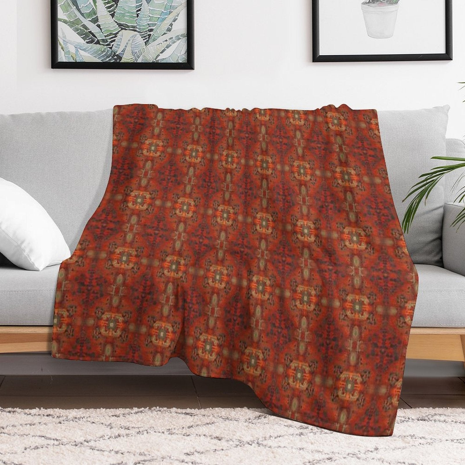 Summery Modern Design Reminiscent of The Style of Persian Carpet Patterns Lightweight Throw Blanket