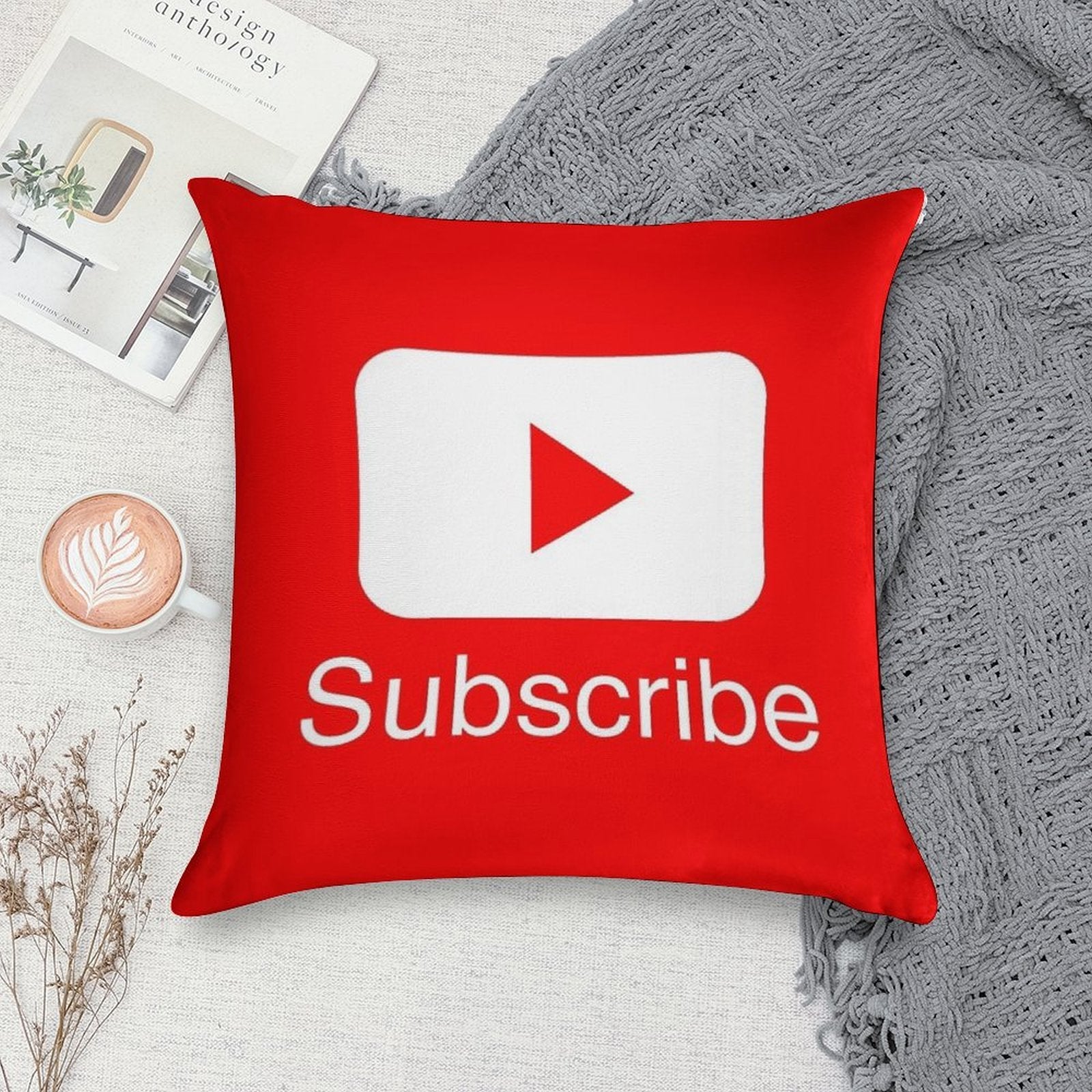 You Tube Subscribe Play Button Videos VLoggers Live Stream Soft Bedroom Essential Throw Pillow