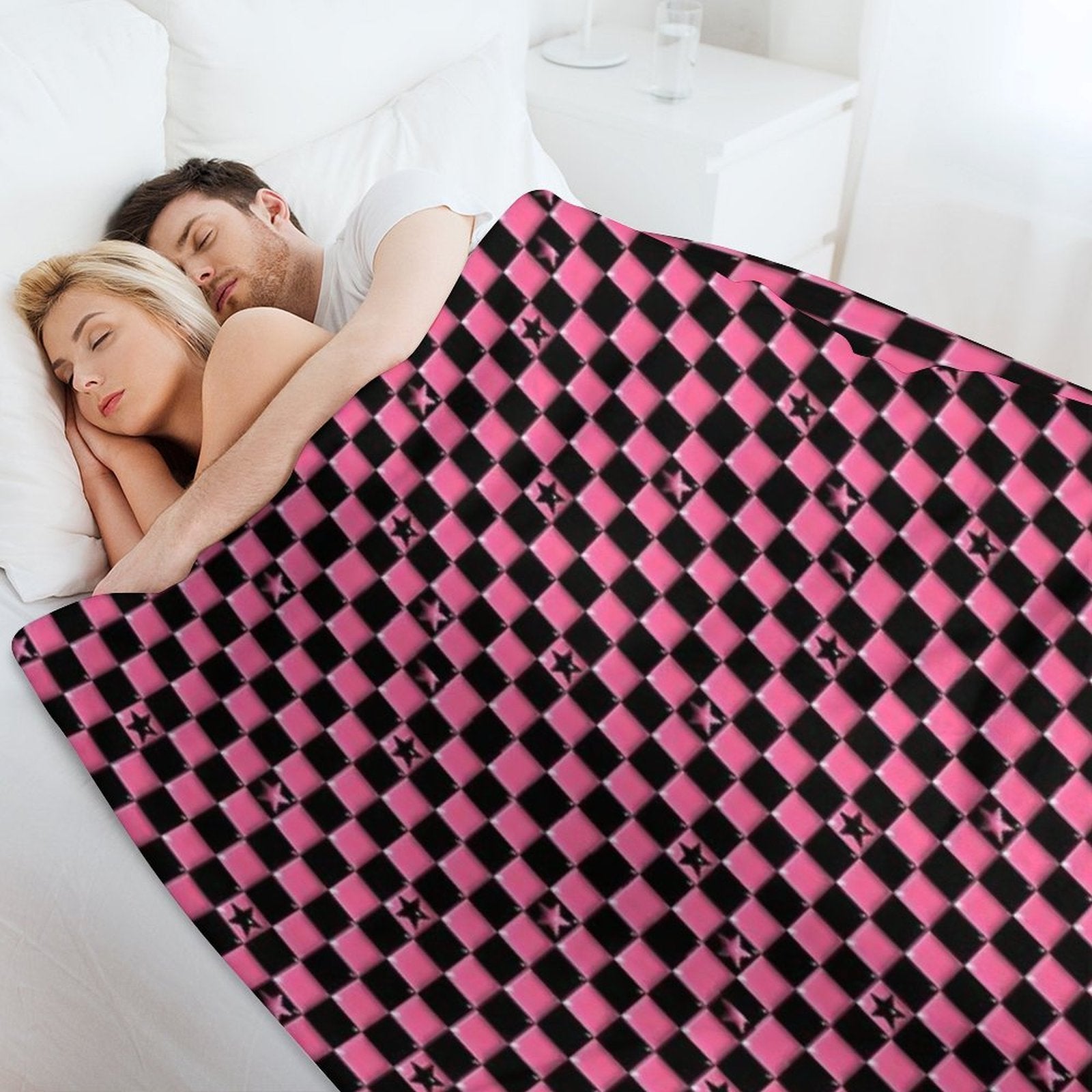 Emo Black And Pink Stars Machine-washable Throw Blanket
