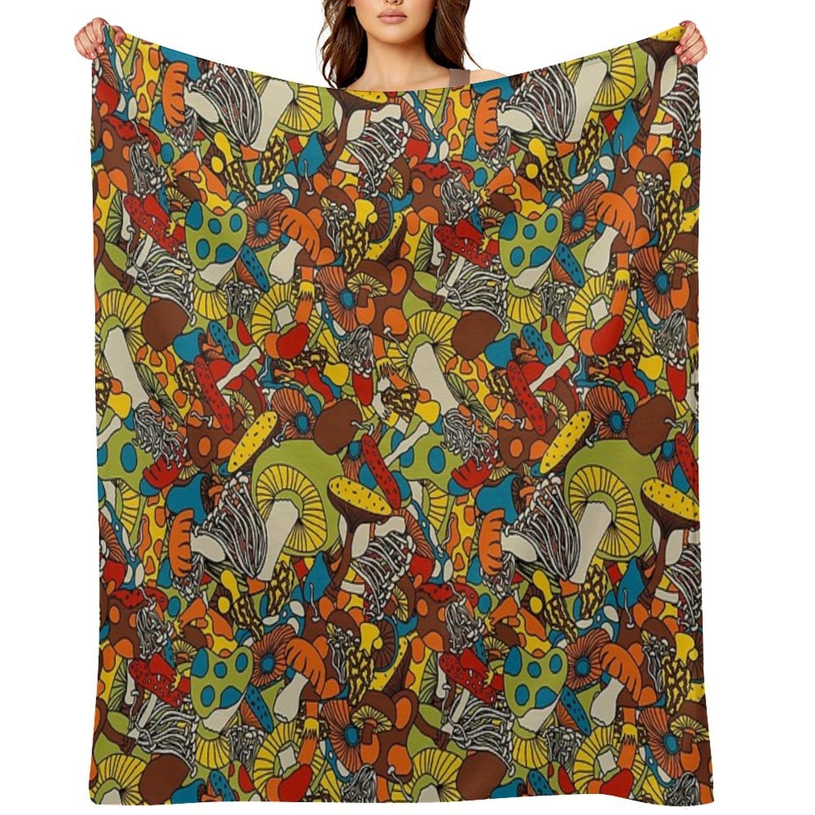 70s Psychedelic Mushroom Eco-conscious Throw Blanket