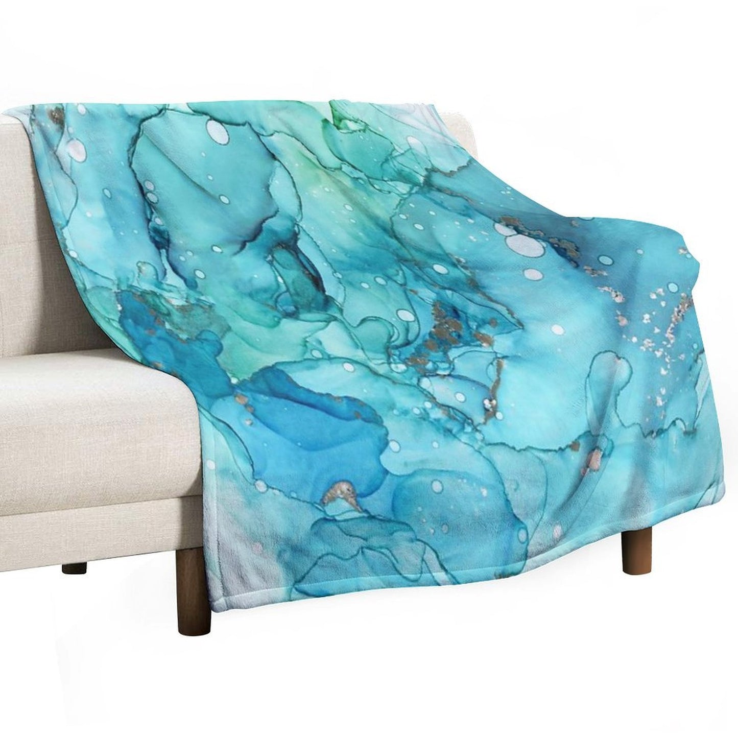 Mermaid Tears - Teal Chrome Abstract Ink Painting Multi-functional Throw Blanket