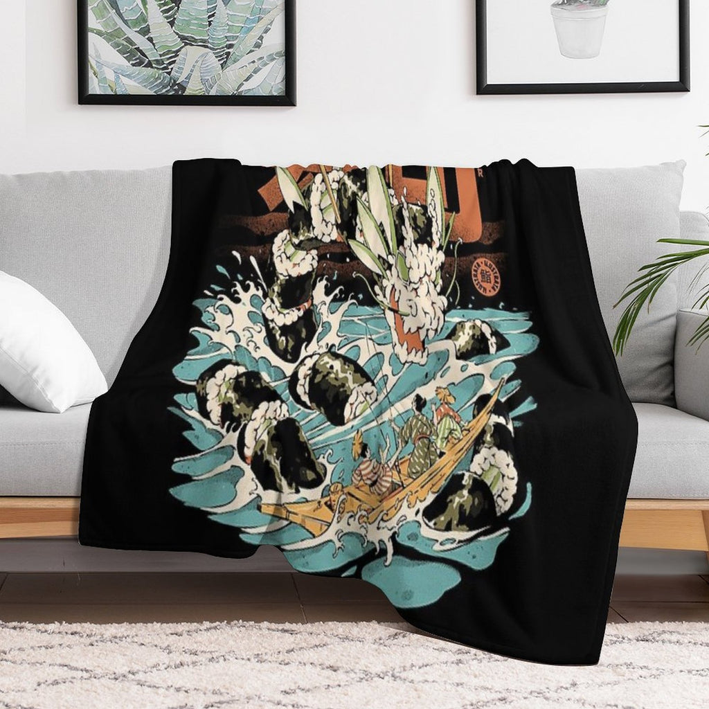 Cucumber Sushi Dragon - Black Multi-functional Throw Blanket