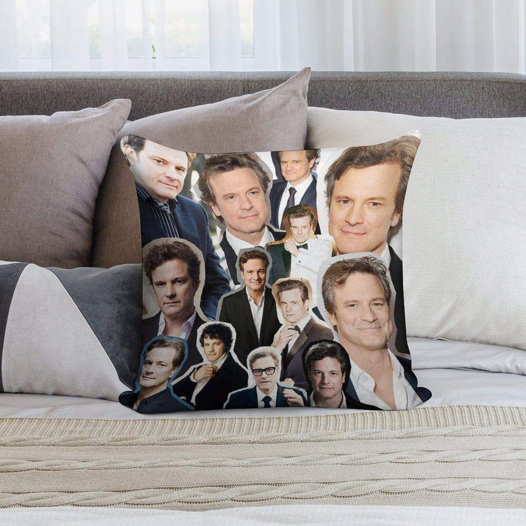A Stylish Collage Celebrating Colin Firth – Perfect for Fans Who Love Timeless Charm, Classic Films, And A Touch of Cinematic No Soft Luxury Feel Throw Pillow