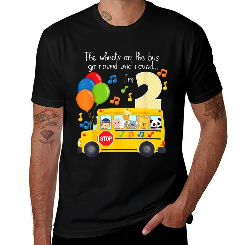 The Wheels On The Bus 2nd Birthday 2 Yrs Old Family Matching  Easy-care T-Shirt