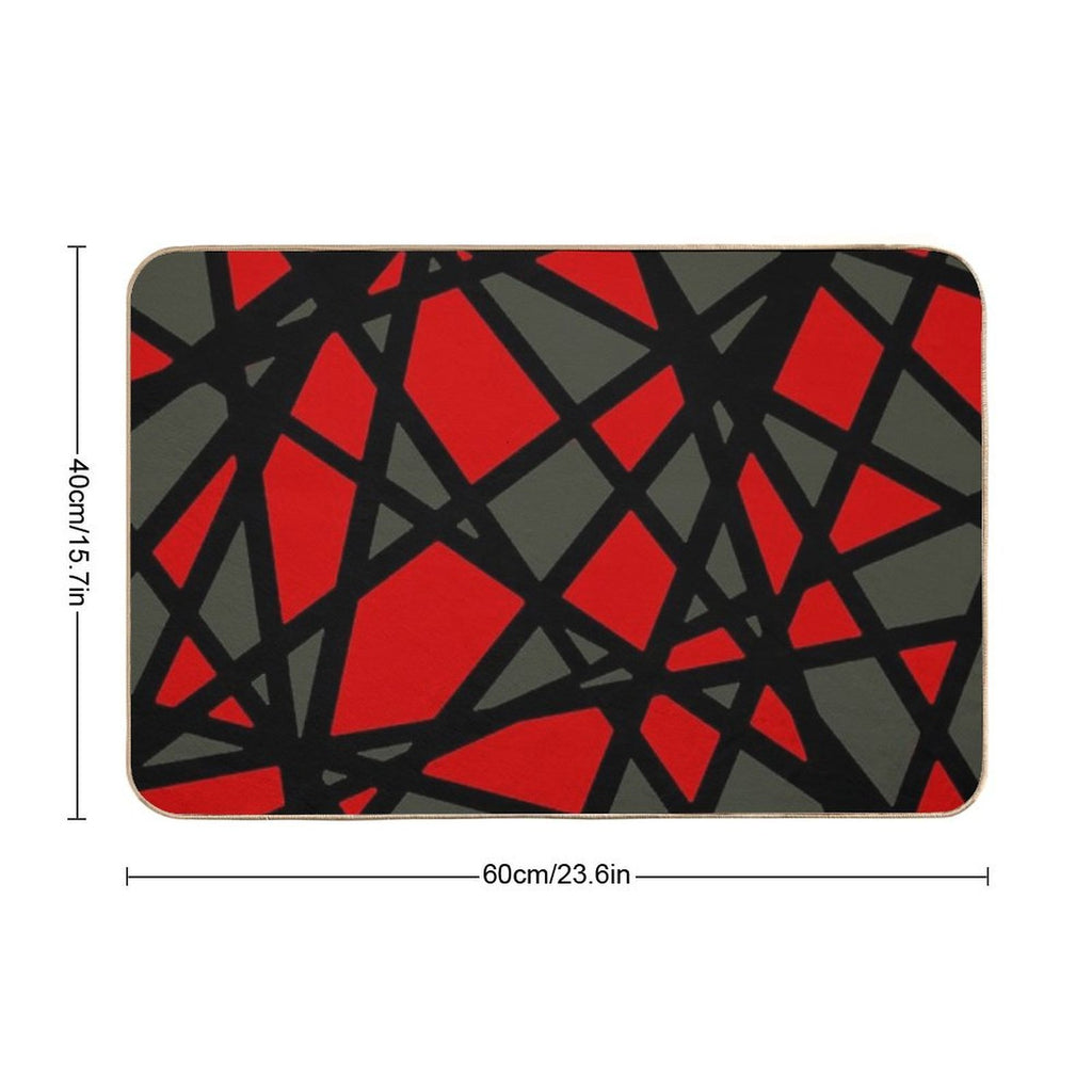 Black Lines Create Irregular Shapes Red Accent Abstract  Long-Lasting Bath Mat