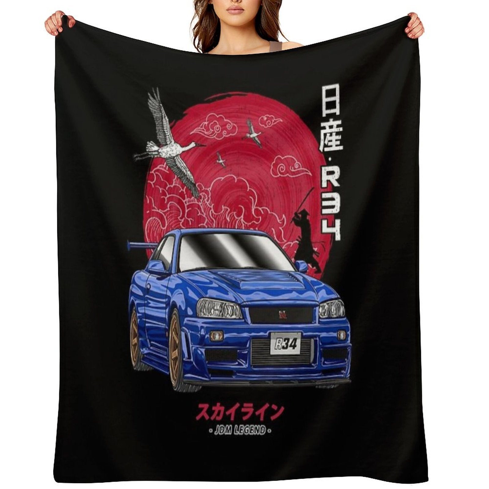 Nippon JDM Nissan Skyline GT-R R34 Anti-pilling Throw Blanket