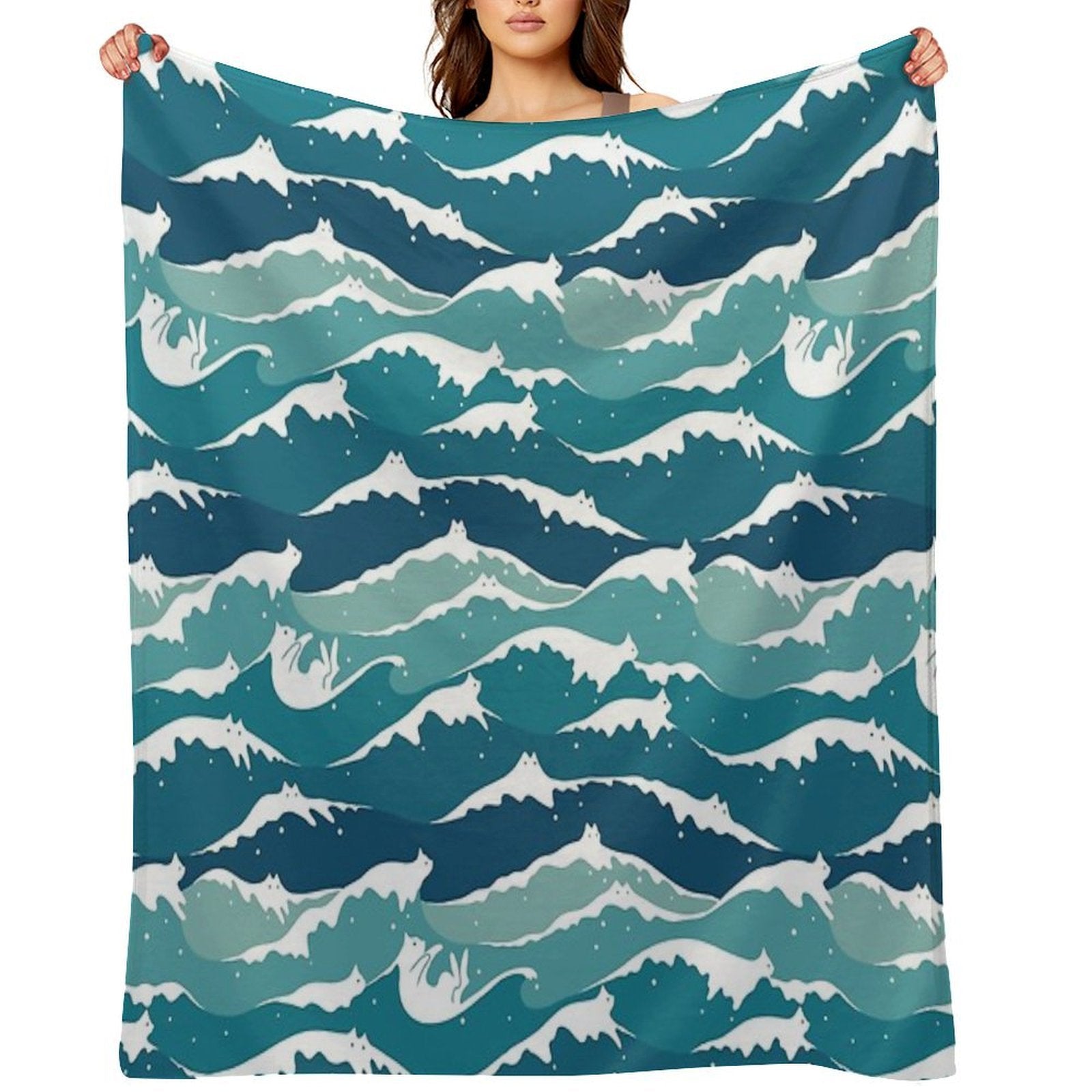 Cat Landscape 135 Cat Waves Machine-washable Throw Blanket