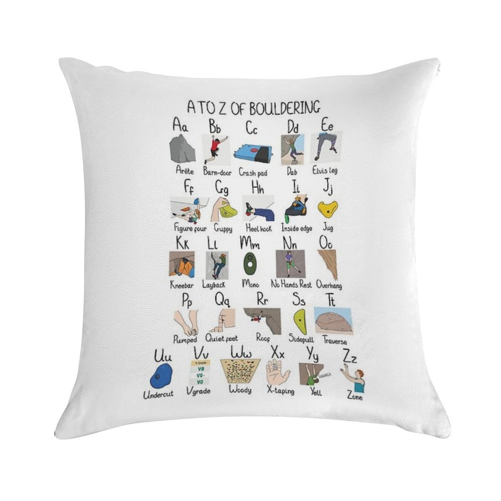 A to Z of Bouldering Soft Home Decor Throw Pillow