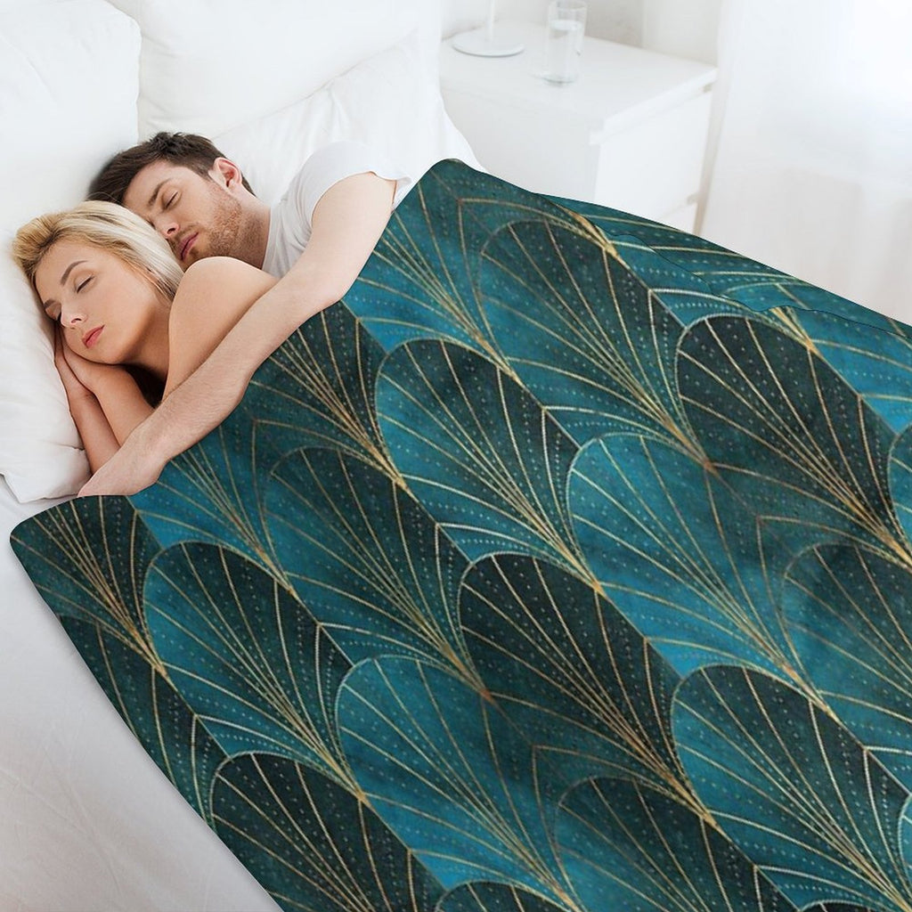 Art Deco Waterfalls  Textured Teal Compact Throw Blanket