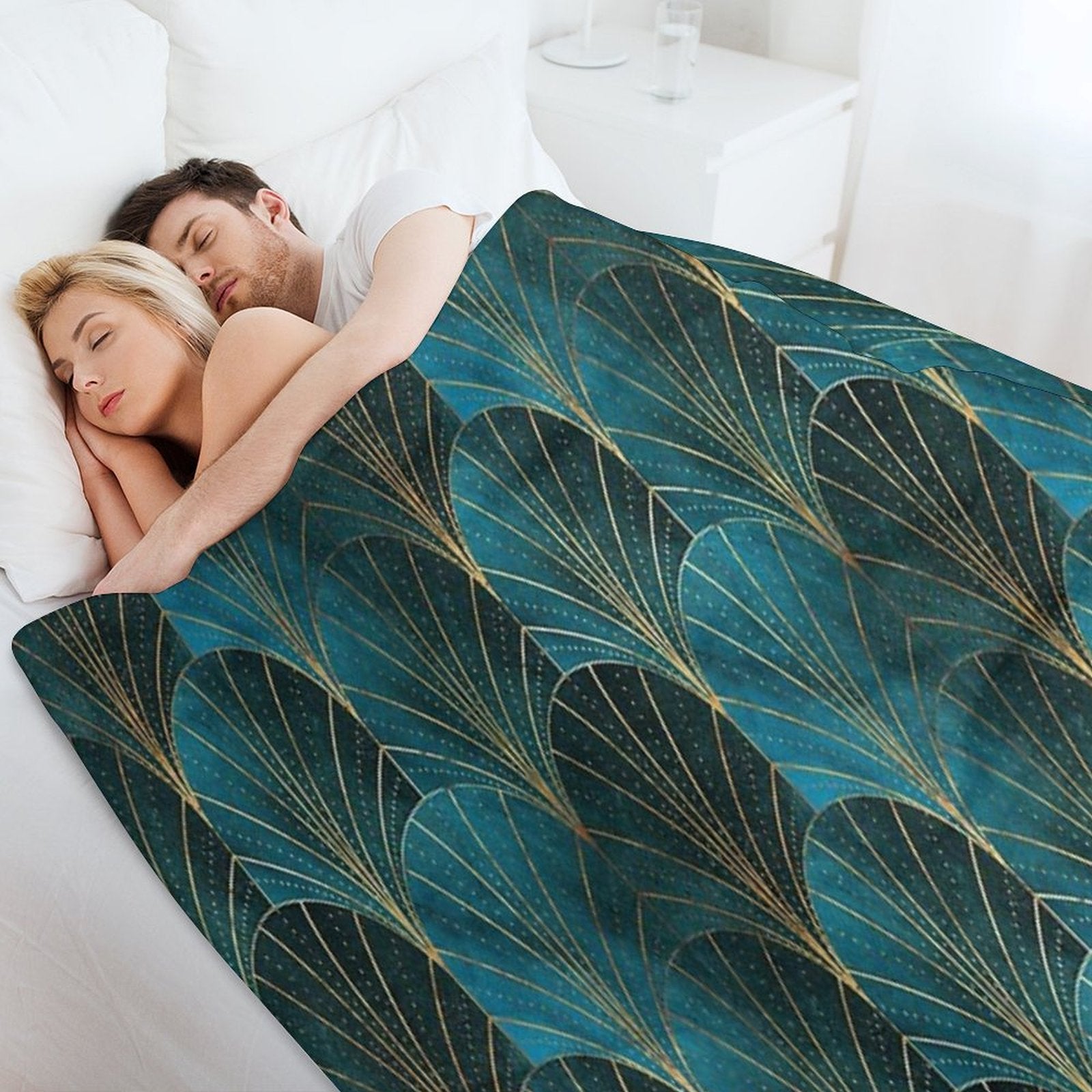 Art Deco Waterfalls  Textured Teal Compact Throw Blanket
