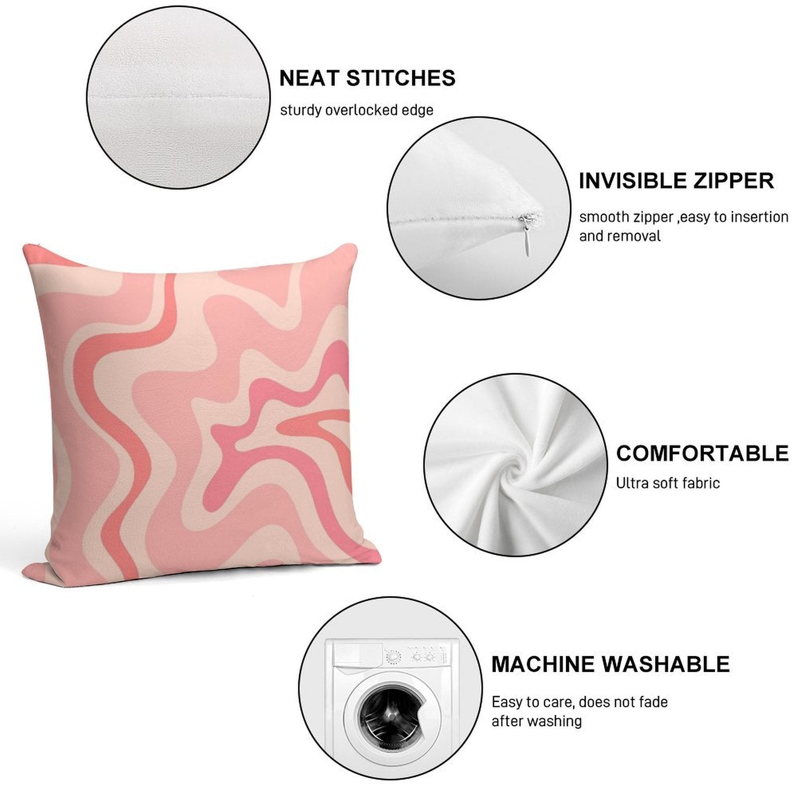 Liquid Swirl Retro Contemporary Abstract in Soft Blush Pink Soft Gift Ready Throw Pillow