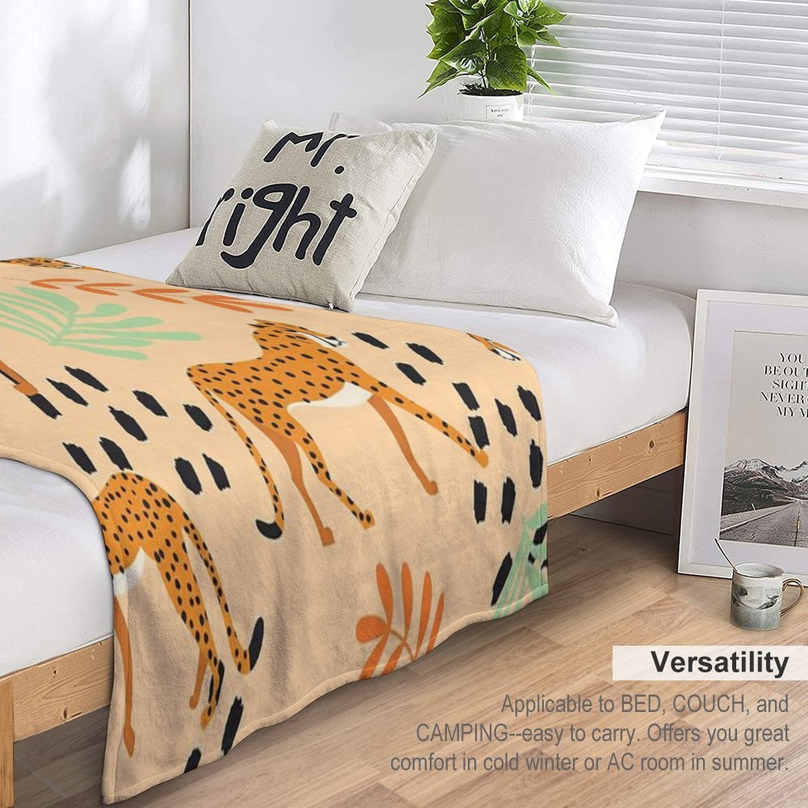 Cheetahs Pattern Beige Easy Care Throw Blanket
