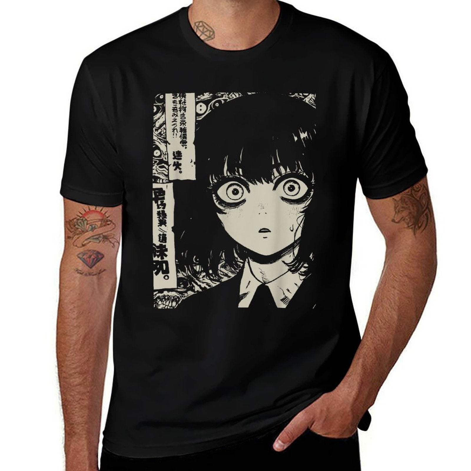 Horror Anime Manga  Japan Japanese Creepy Kawaii Goth  High-quality Stitching T-Shirt