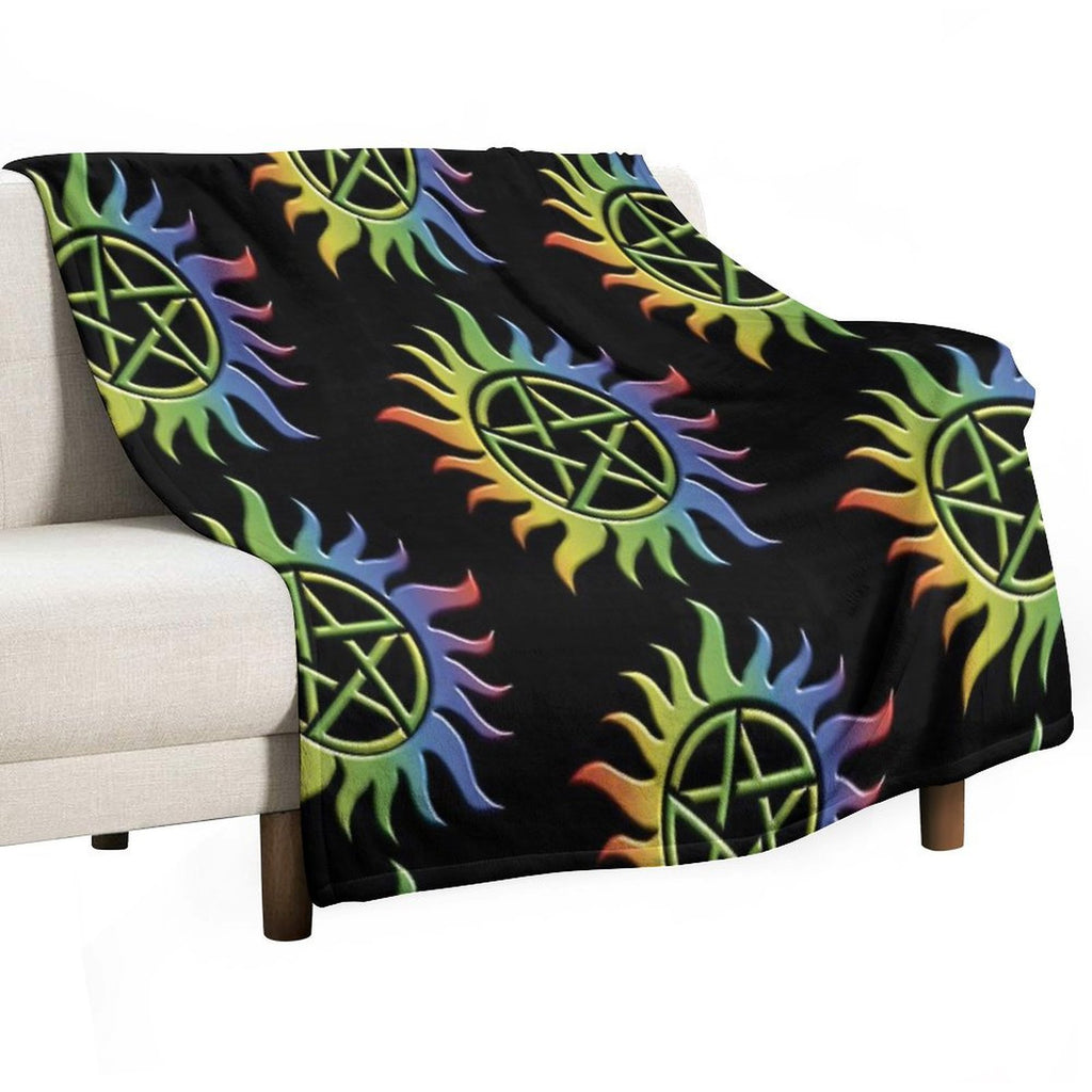 Rainbow Anti Possession Tattoo Travel-friendly Throw Blanket