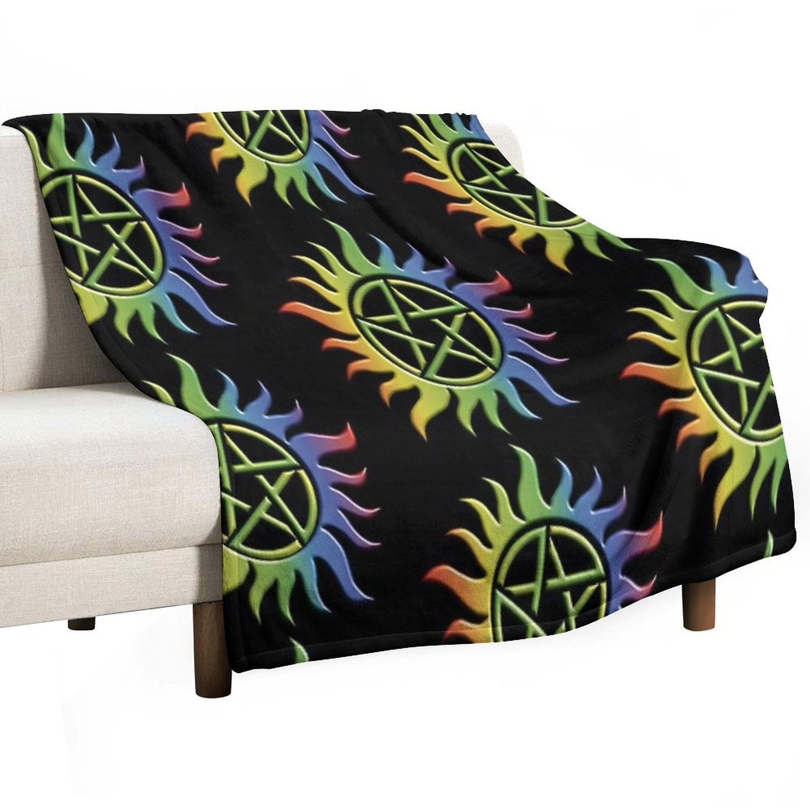 Rainbow Anti Possession Tattoo Travel-friendly Throw Blanket