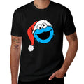 Sesame Street Christmas Santa Hat Cookie Monster Face  High-quality Stitching T-Shirt