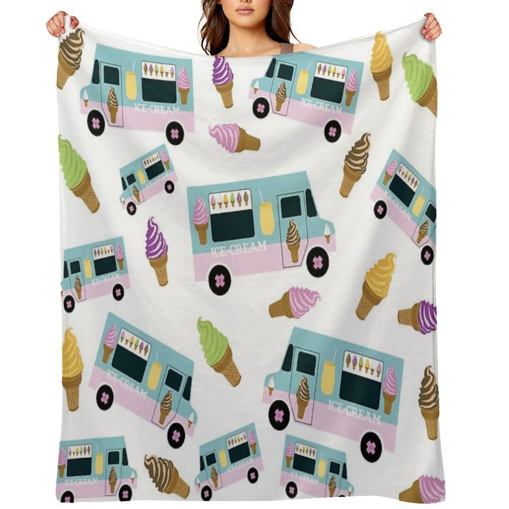 Retro Ice Cream Truck Pattern Sustainable Throw Blanket