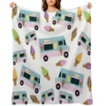 Retro Ice Cream Truck Pattern Sustainable Throw Blanket