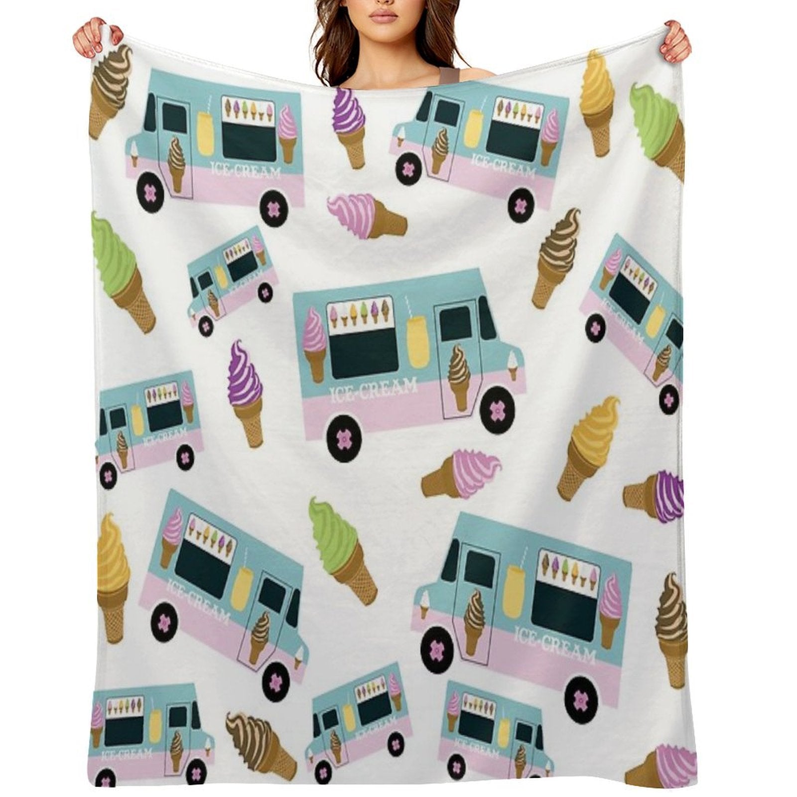 Retro Ice Cream Truck Pattern Sustainable Throw Blanket