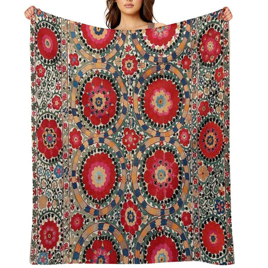 Karabag Suzani Uzbekistan Embroidery Print Wrinkle-free Throw Blanket