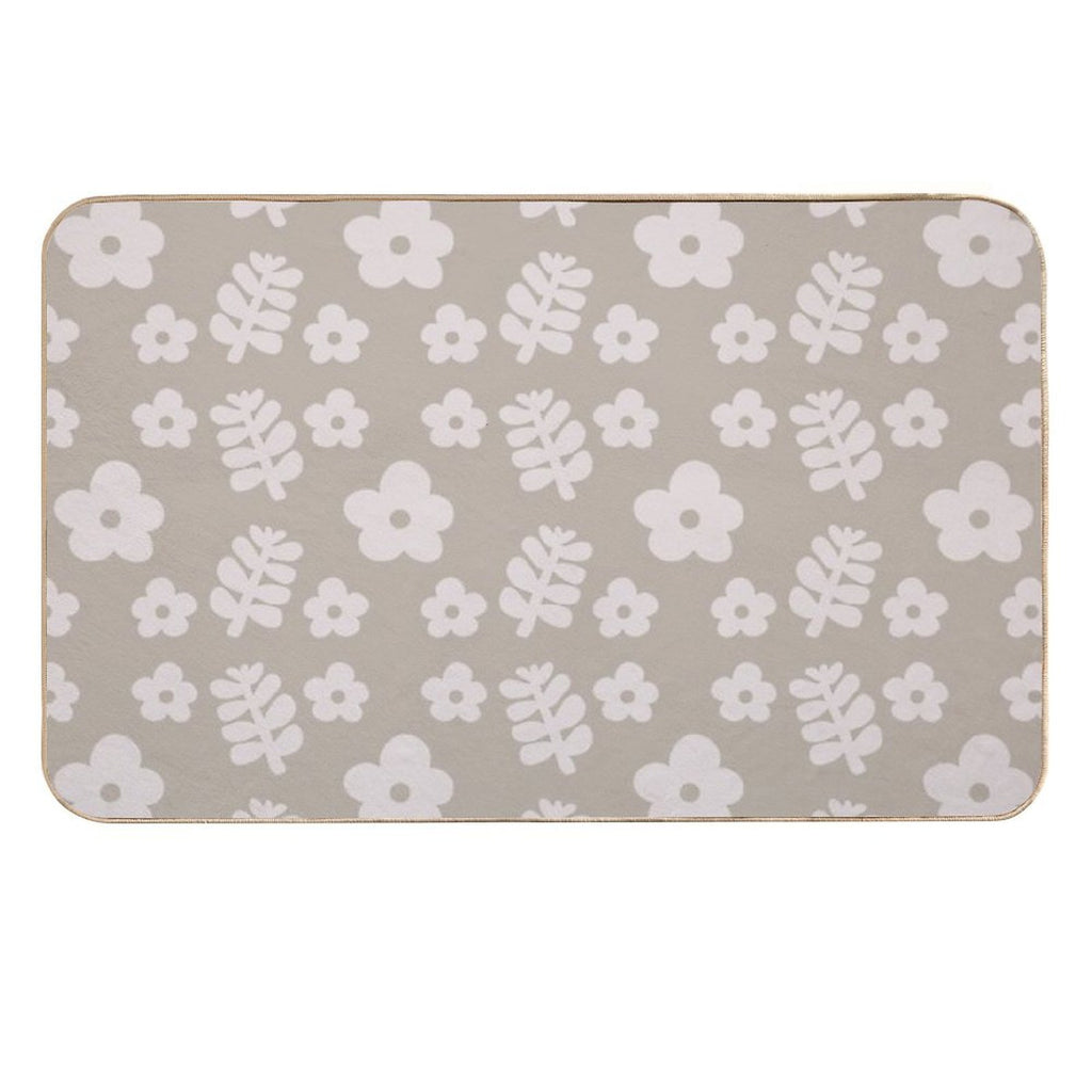Mid Century Modern Flowers & Leaves, Cute Retro Pattern, Light Taupe  Multi-Purpose Bath Mat