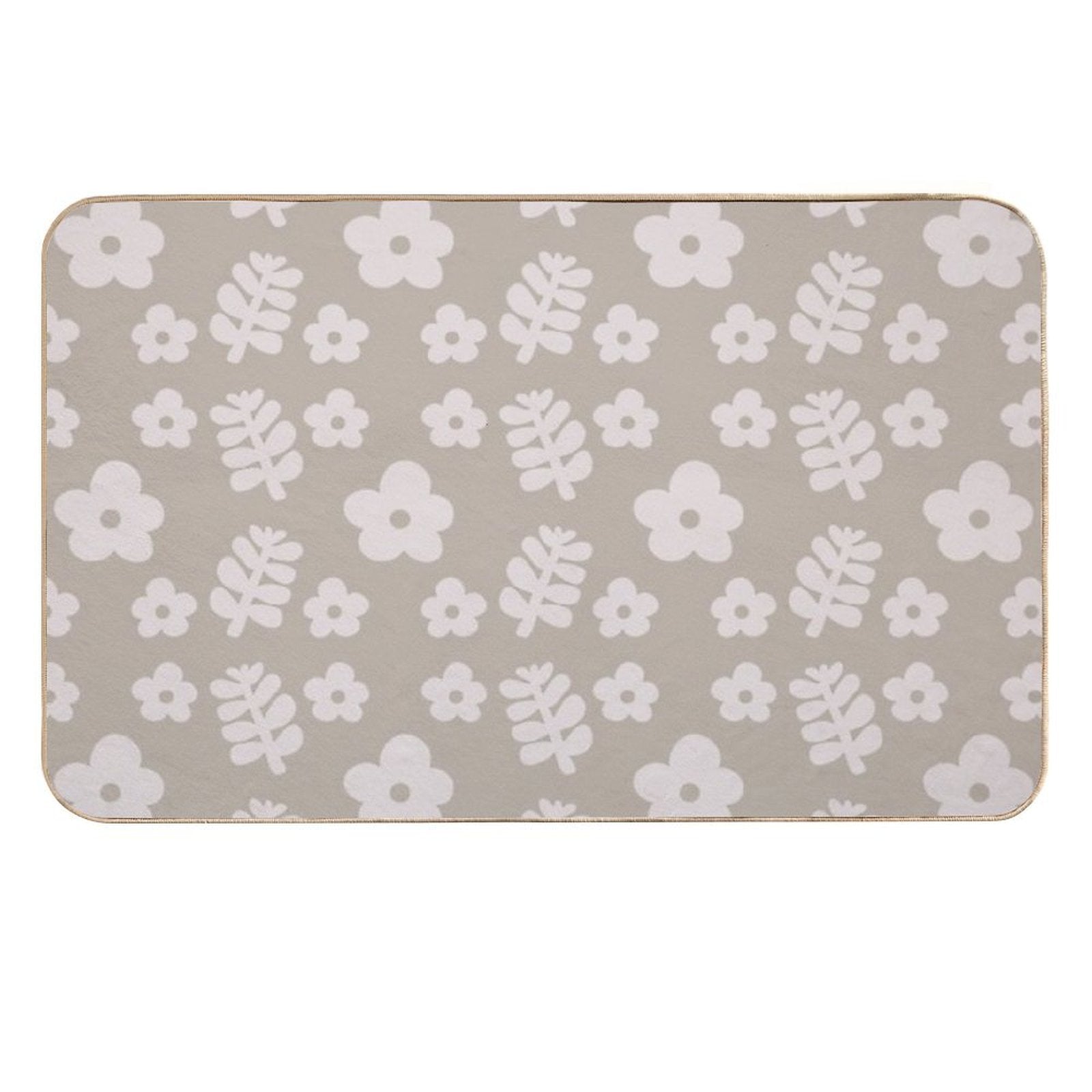 Mid Century Modern Flowers & Leaves, Cute Retro Pattern, Light Taupe  Multi-Purpose Bath Mat