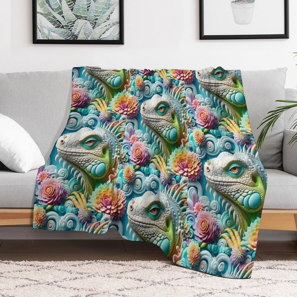 3D Iguana Machine-washable Throw Blanket