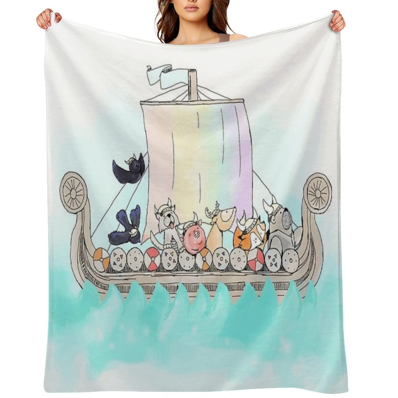 Viking Animal Longship Blanket Compact Throw Blanket