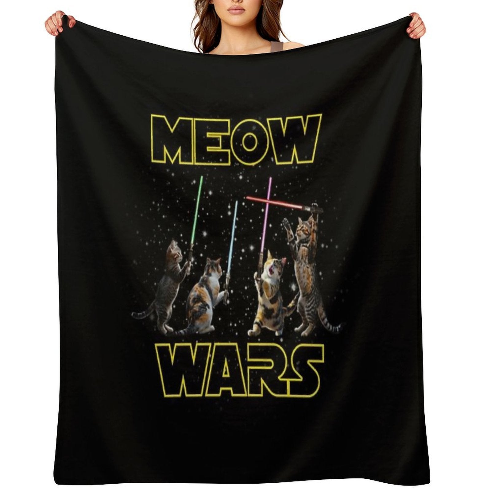Meow Wars Galactic Kittens Wielding Lightsabers Velvety-soft Throw Blanket
