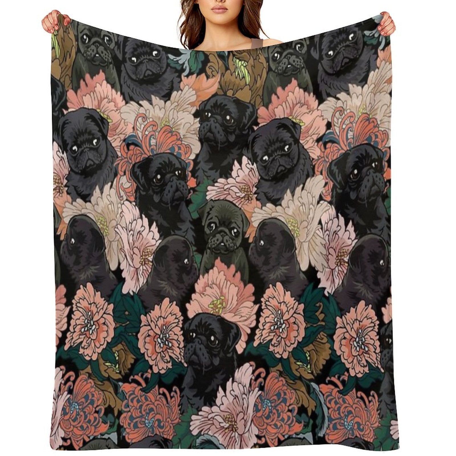 Because Black Pug Sustainable Throw Blanket
