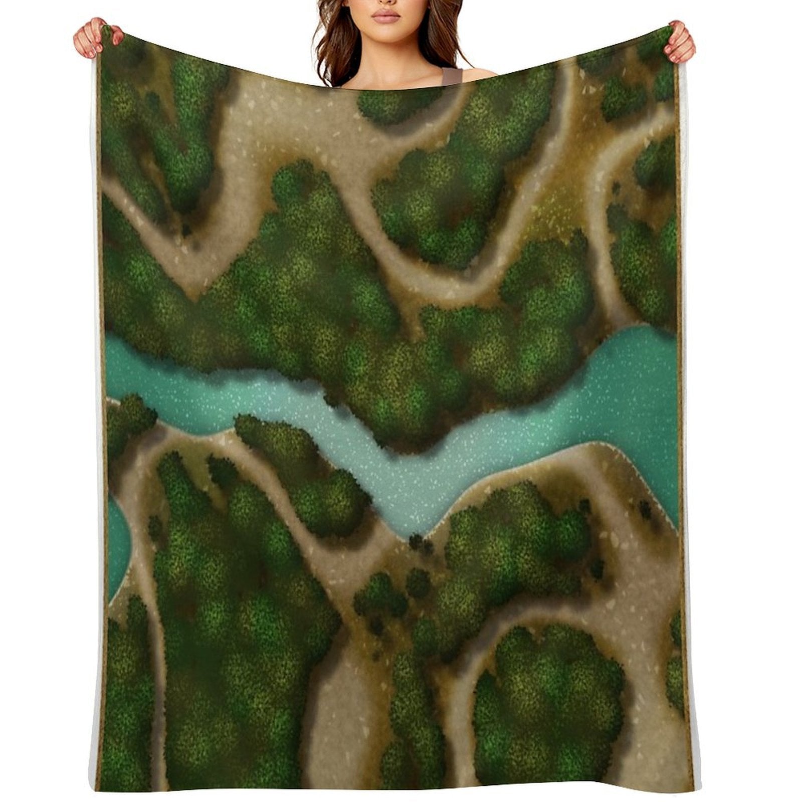 Forest Trails And Stream 002 Battle Map for Table Top RPG Miniatures Gift-ready Throw Blanket